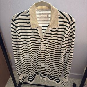 SACAI sz 2 M Cardigan White Green Stripe Long Sleeve Drawstring Bottom